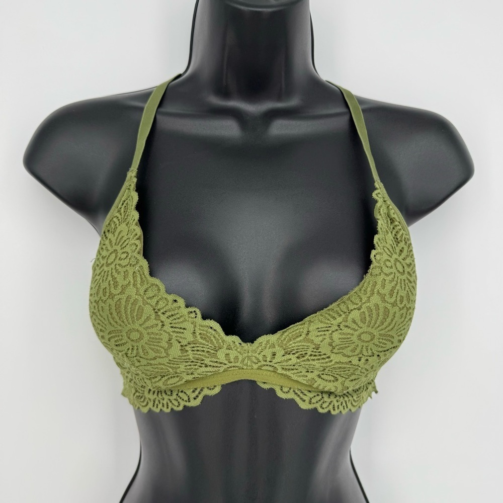 Arden Unlined Bralette Adjustable Straps Removable Pads XS Green